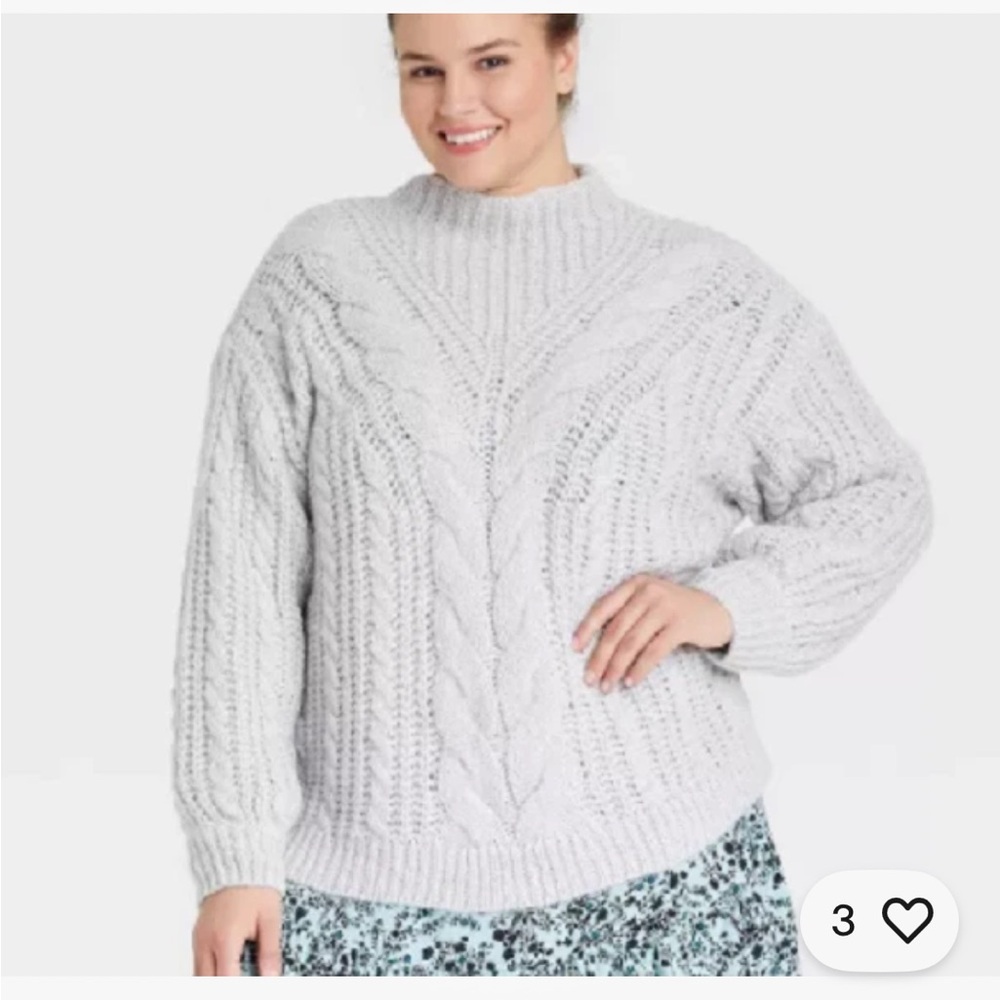 NWOT Ava & Viv plus size Light‎ Gray Cable Knit Turtleneck Sweater
